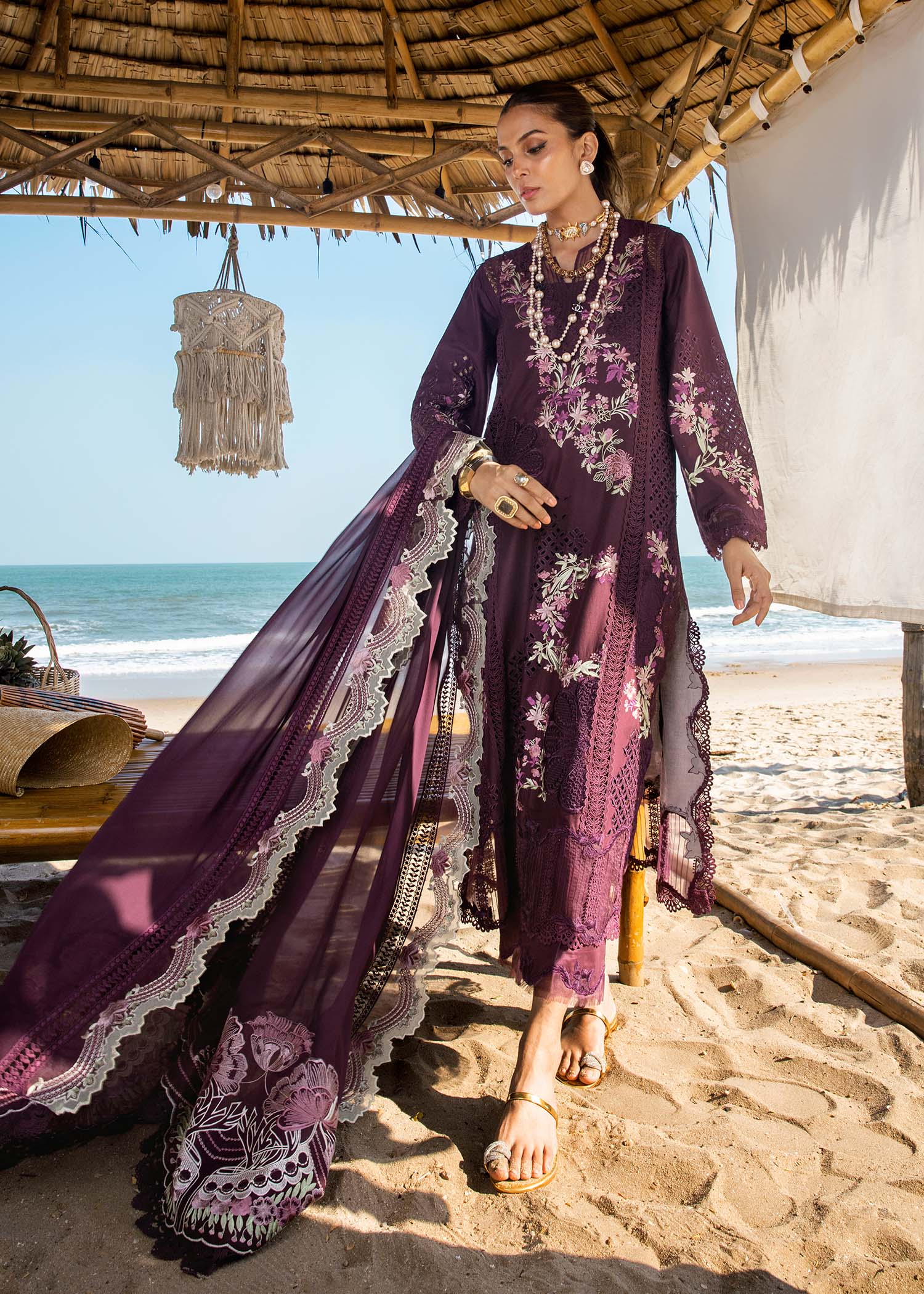 Saira Shakira Embroidered Luxury Lawn Unstitched 3Pc Suit DAHLIA-B Ayla's Atelier
